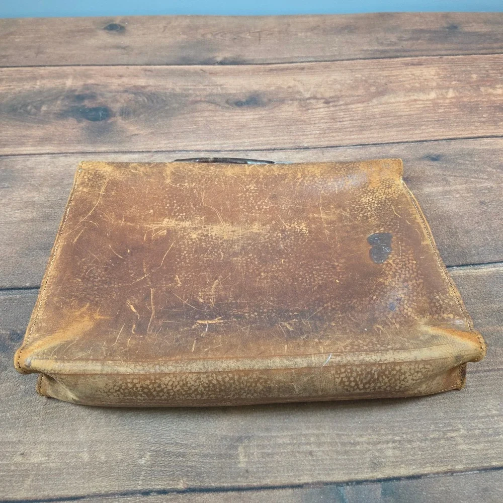 Vintage Leather Briefcase Mens Large Brown Good Patina Satchel Bag